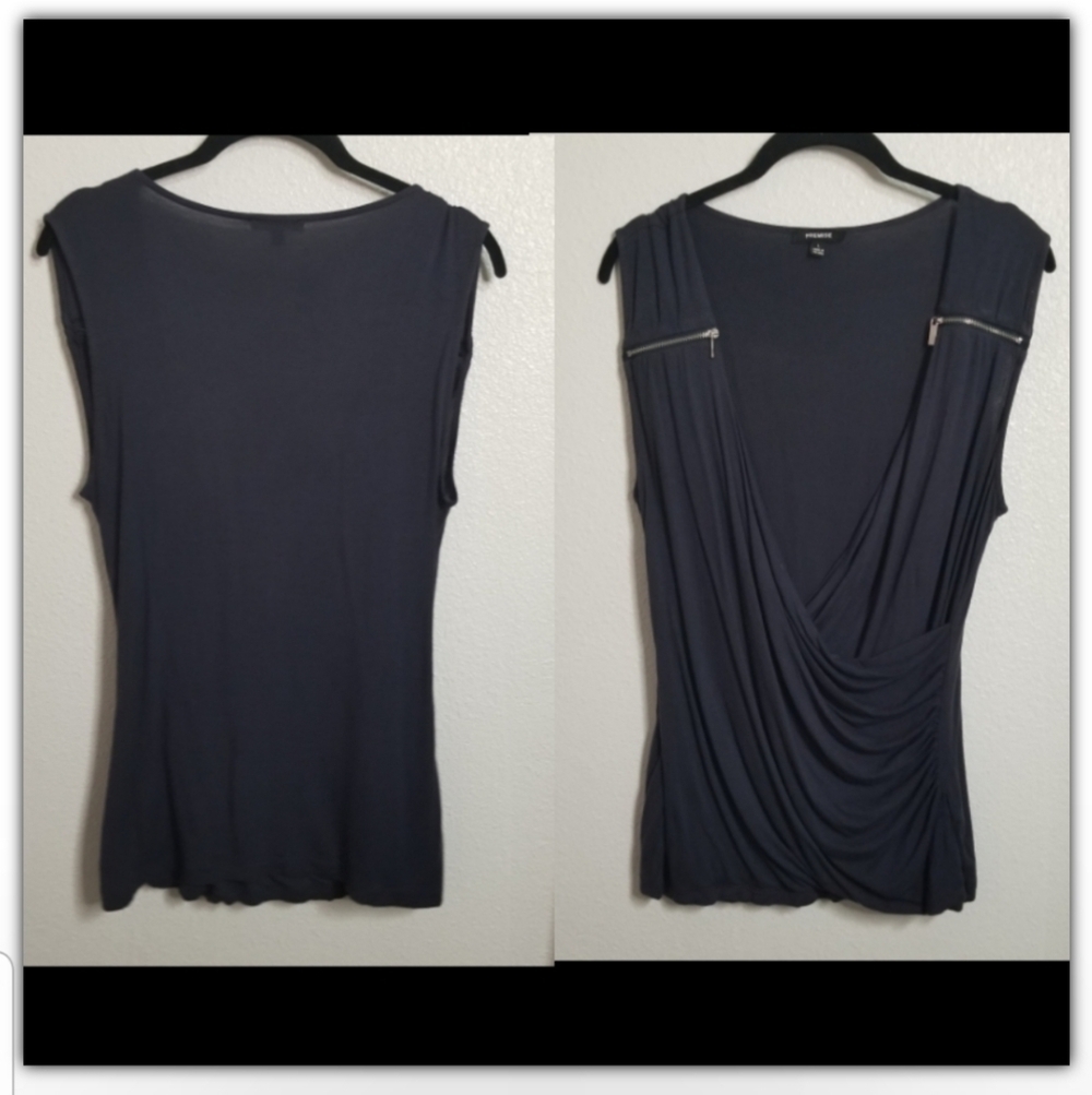 Premise top with faux zipper on straps